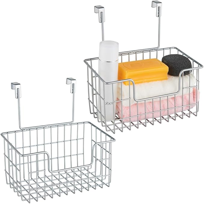 Wire Hanging Storage Basket 2 Packs, Wall Mounted Kitchen Bathroom Storage