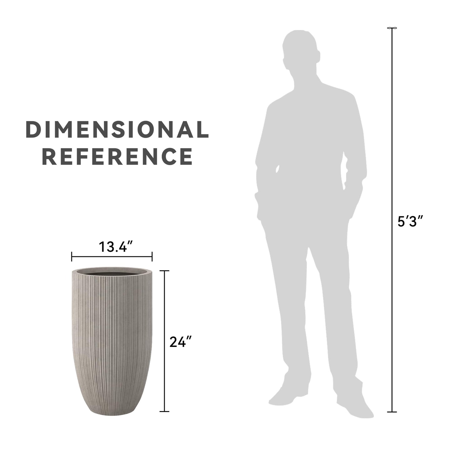 Kante 24 Inch Tall Round Concrete Planter, Large Indoor Outdoor Plant Pots with Drainage Hole and Rubber Plug, Modern Decorative Garden Pots for Home Patio Porch, Textured Weathered Concrete