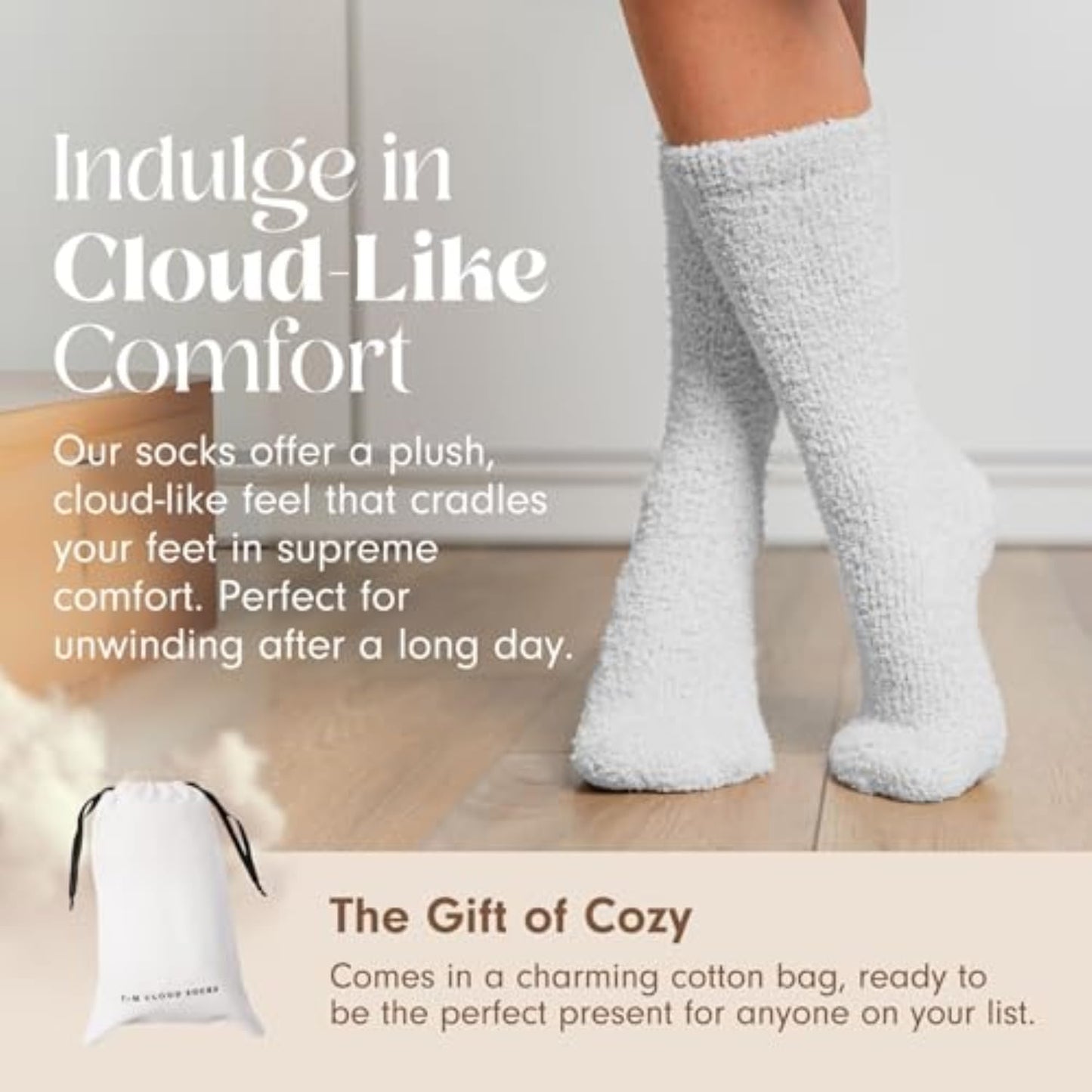 Unboxme Fuzzy Socks for Women & Men - Premium Cloud Socks, Ultra-Soft Warm Sleep Socks, Cozy Fluffy Comfort, 2 Pairs White