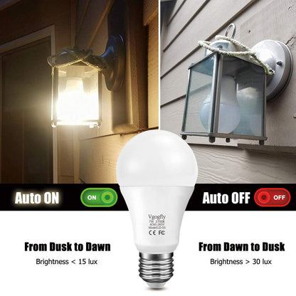 Sensor Lights Bulb Dusk to Dawn LED Light Bulbs Smart Lighting Lamp 7W E26/E27 Automatic On/Off, Indoor/Outdoor Yard Porch Patio Garage Garden (Warm White, 2 Pack)