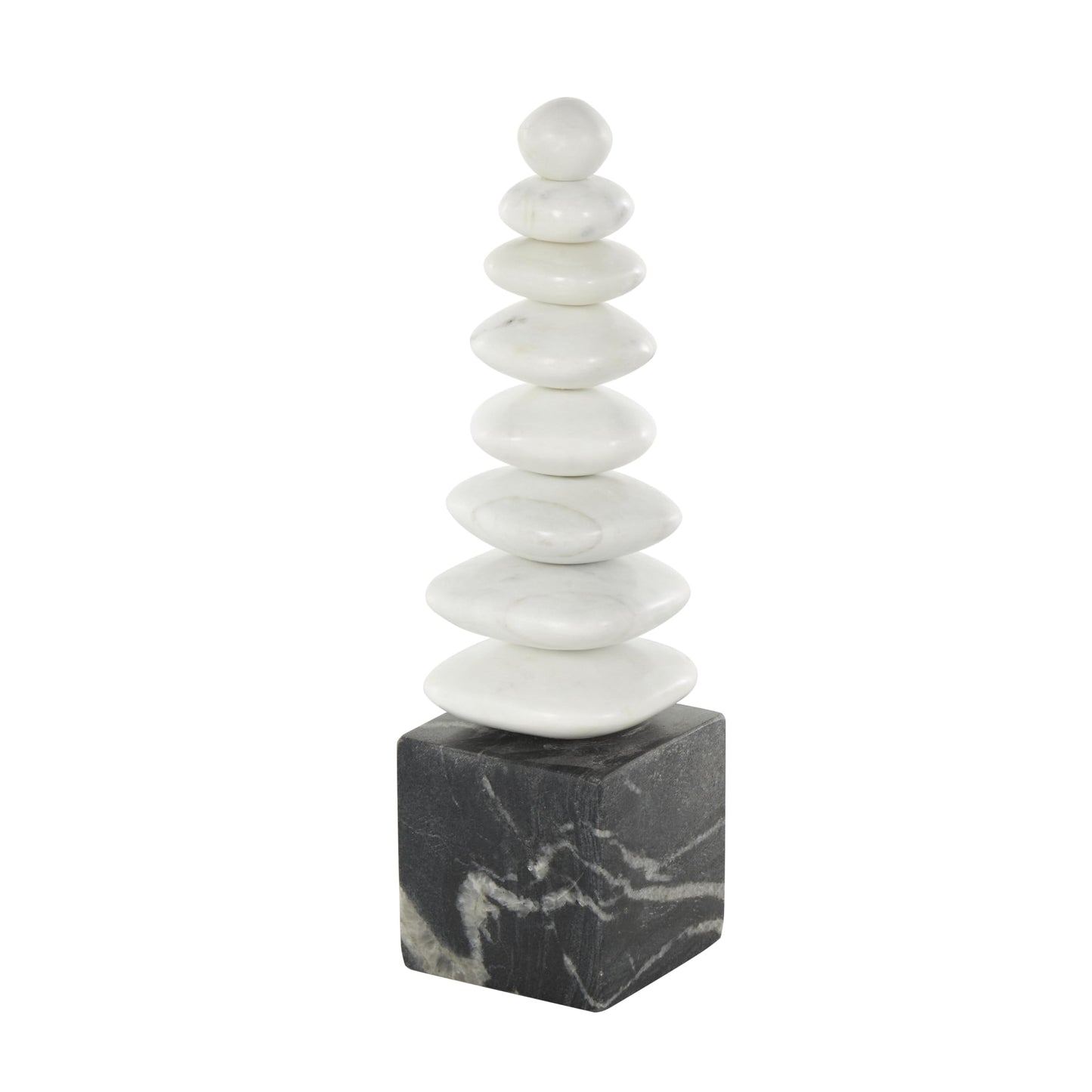 Deco 79 Marble Abstract Decorative Sculpture Stacked Stone Home Decor Statue with Black Block Base, Accent Figurine 3" x 4" x 12", White