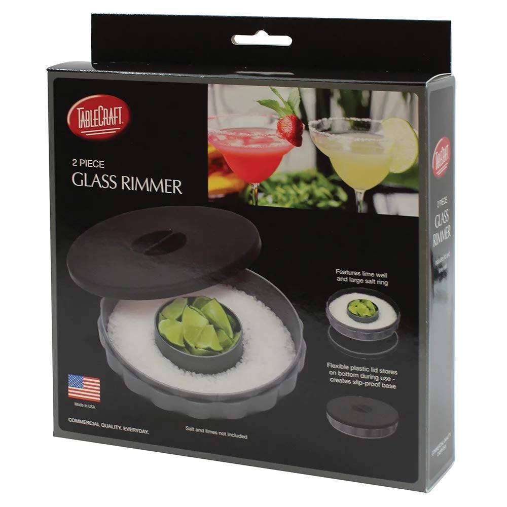 Tablecraft 2 Piece Glass Rimmer Tray with Non-Slip Top, Silver/Black