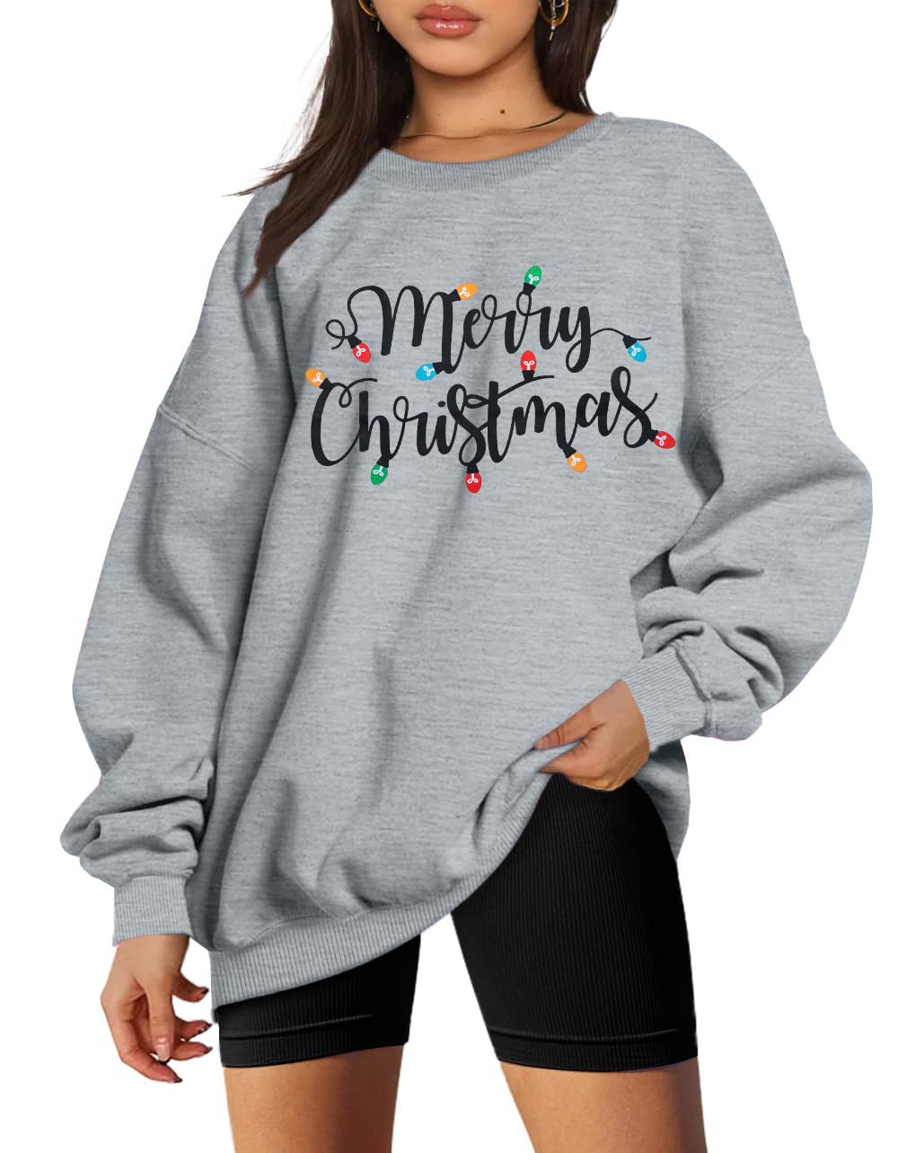SUPEYA Merry Christmas Sweatshirt Women Christmas Sequin Tops Hoodie Christmas Party Pullover with Pockets
