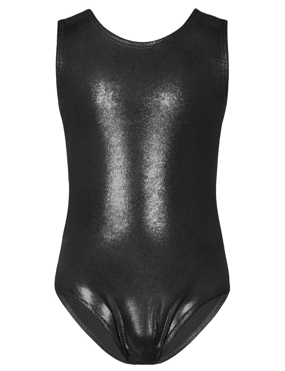 TENVDA Kids Gymnastics Leotards for Girls 5-6 Years Old Metallic Sparkly Black Workout Tumbling Outfit Cheer Practice Bodysuits