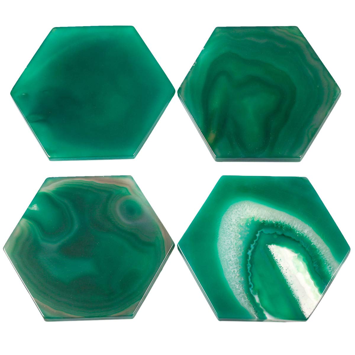 TUMBEELLUWA Polished Agate Slices Stone Slab Place Cards Healing Crystal Geode Home Decoration Pack of 2,Hexagonal,Green