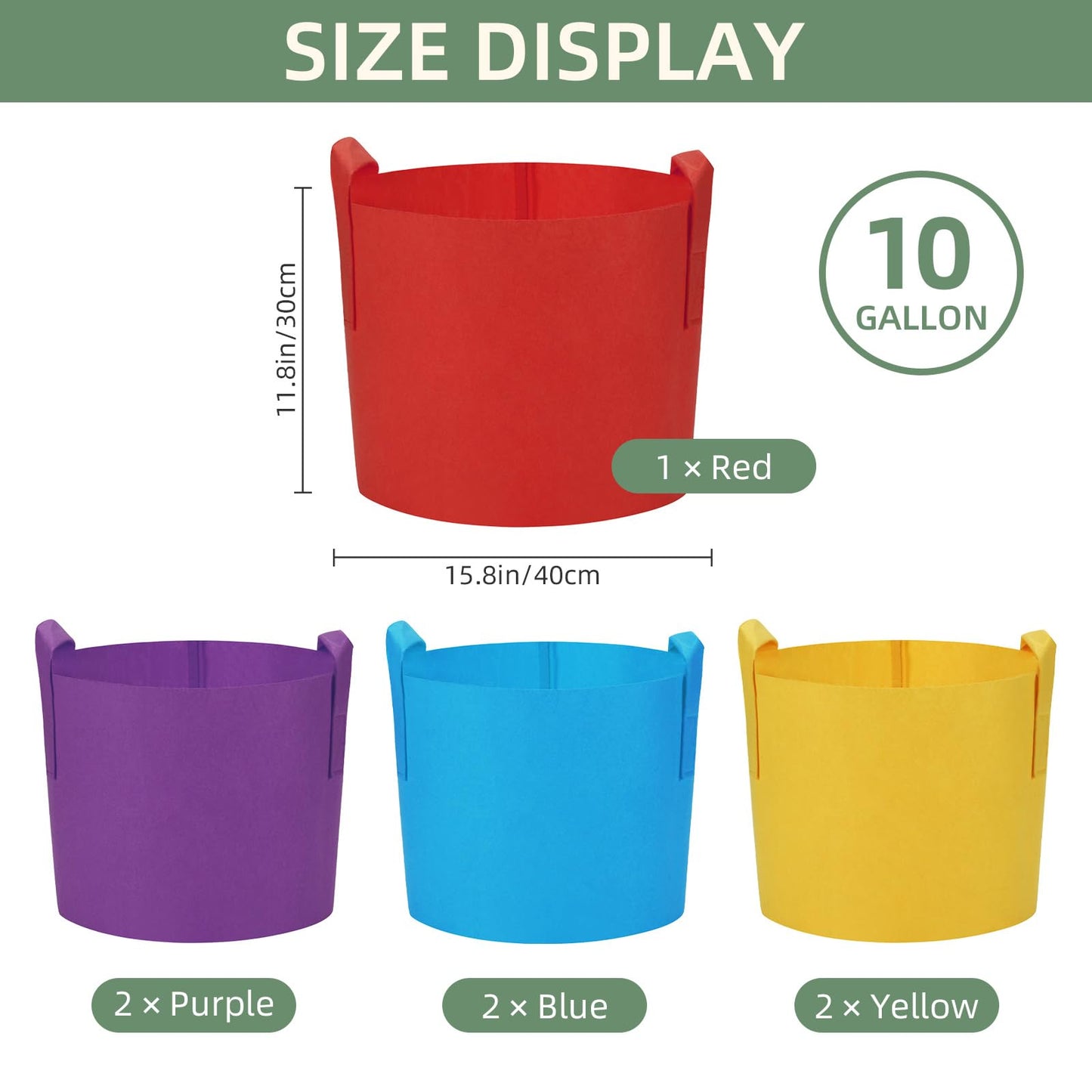 LITLANDSTAR 7-Pack 10 Gallon Colorful Grow Bags, Thickened Nonwoven Plant Fabric Pots with Handles, Heavy Duty Garden Planting Bag for Vegetable, Herbs & Flowers, Come with 4 Colors