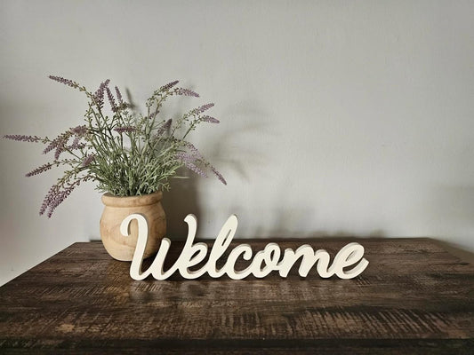 Rustic Vintage White Outdoor Welcome Sign for Front Door 15", Wooden Wall Hanging White Letter Sign, Farmhouse Entryway Christmas Decor for Table Home Decor Living Room Wedding Thanksgiving
