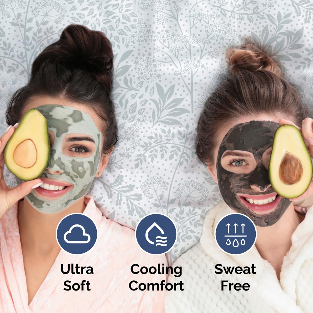 Floral Sheets - Grey Floral Bed Sheet Set - 1 Flat, 1 Fitted & 2 Pillowcases w/ Deep Pockets - Comfy, Wrinkle & Fade Free - Boho Botanical Bedding - Ultra-Soft, Breathable & Cooling - King Size