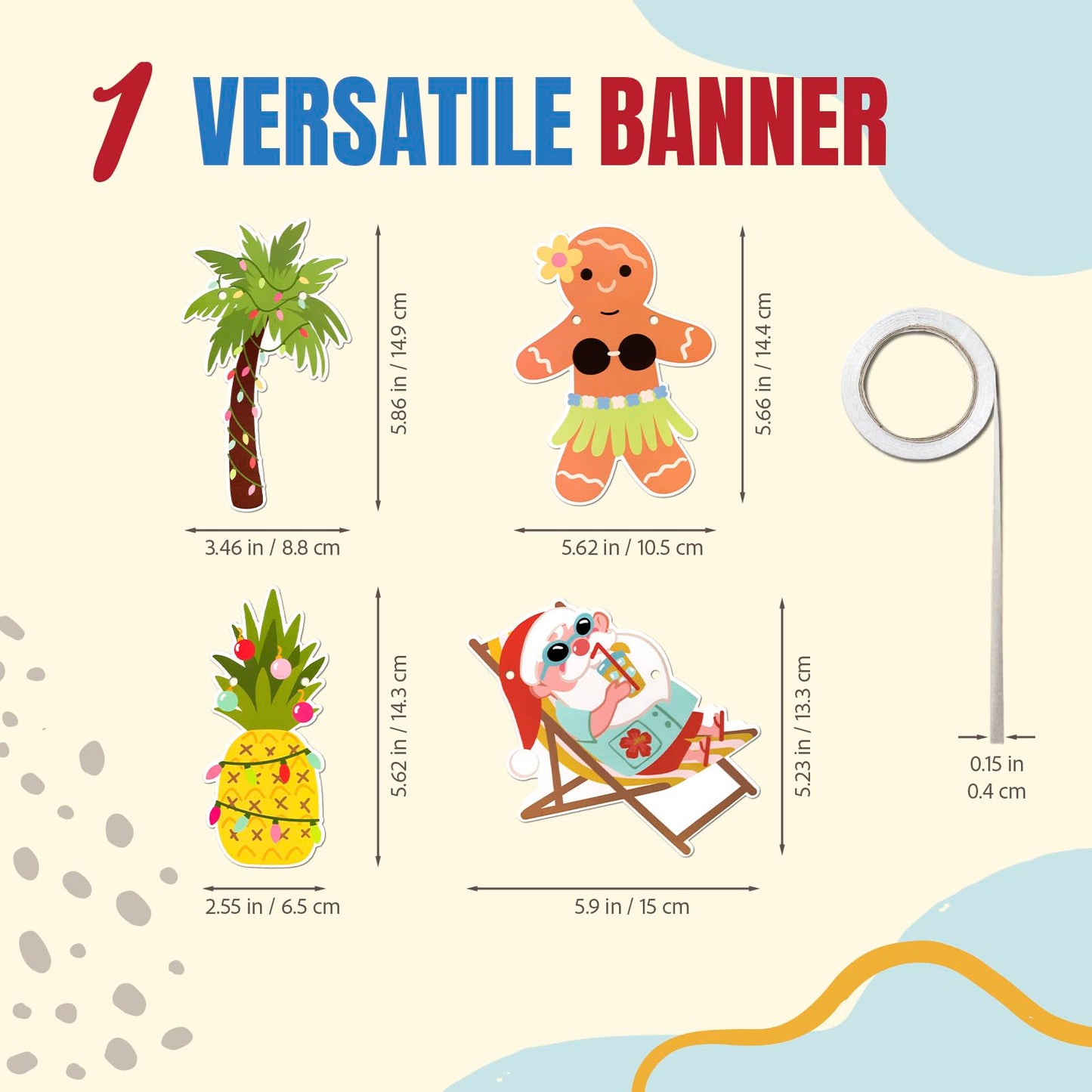 Christmas In July Party Decorations Set, Ultimate Xmas In July Party Decorations Kit, Tropical Beach Hawaiian Luau Banner, Honeycomb Table Centerpieces, Cupcake Toppers, Decor for Pool Parties & BBQ