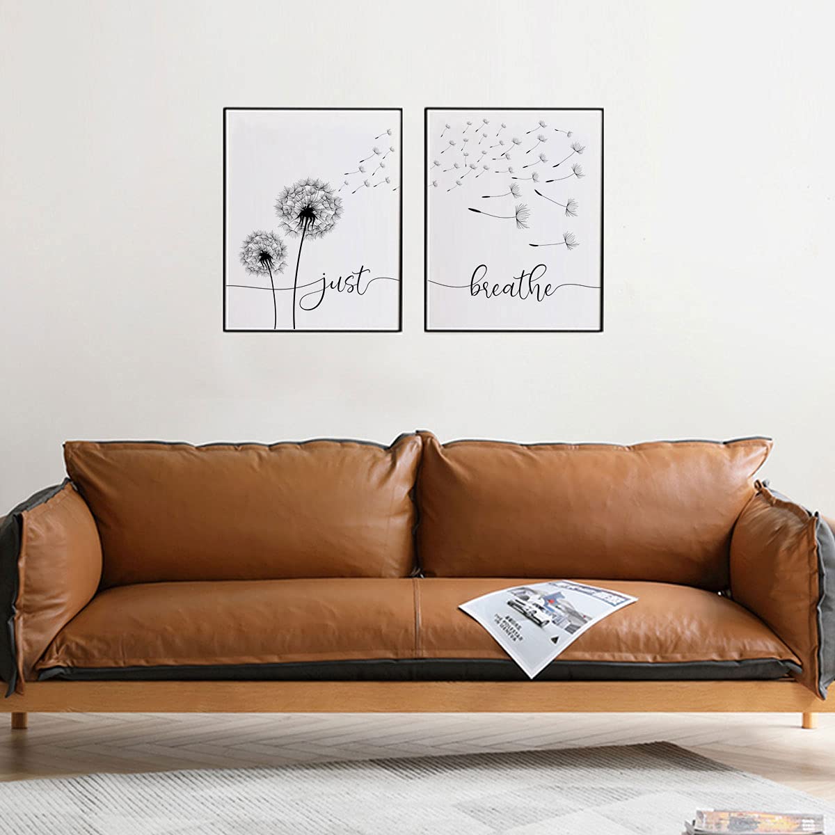 WCDHOR Just Breathe Wall Art Prints Set of 2, Dandelion Quote Posters, Minimalist Bedroom Decor for Yoga Room, Meditation Corner, Living Room, Office, Apartment, 11x14 Unframed