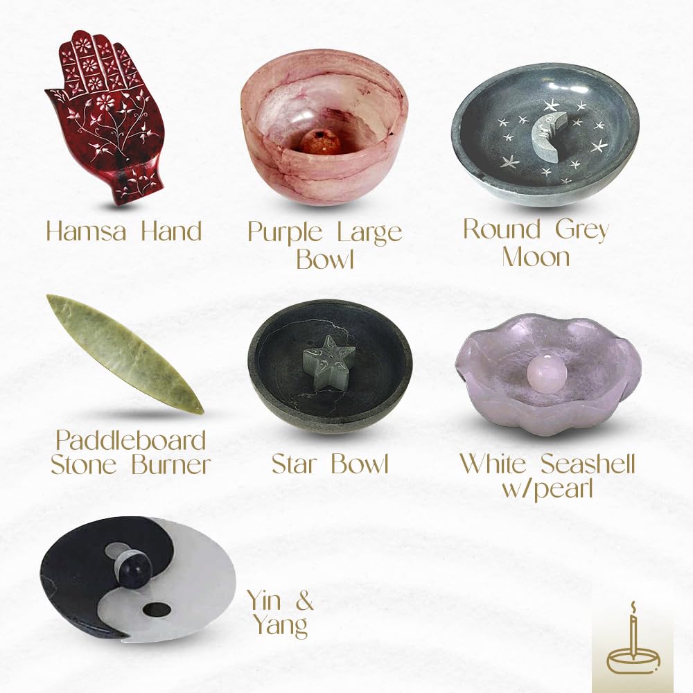 Gonesh - Incense Holder - Modern Home Decor - Stone Incense Burner - Celestial Round Gray Moon - 1.3” x 5” x 5”