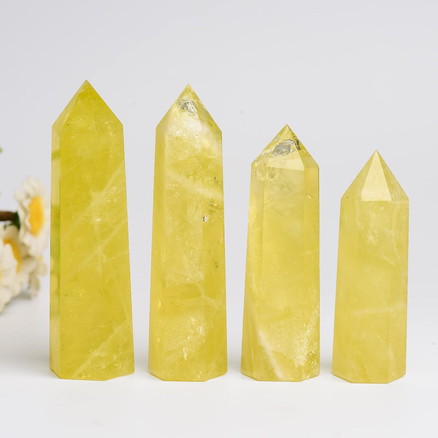 WUYOUSHI 1PCS Citrine Natural Crystal Tower 3.54-4.33" Healing Crystal Wand 6 Faceted Chakra Reiki Meditation Therapy