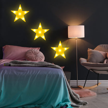 3 Pcs LED Stars Night Light Can Be Hung On The Wall Kids Room Room Light, Suitable for Birthday Party Holiday Decoration Baby Room Nursery Decoration (Stars)