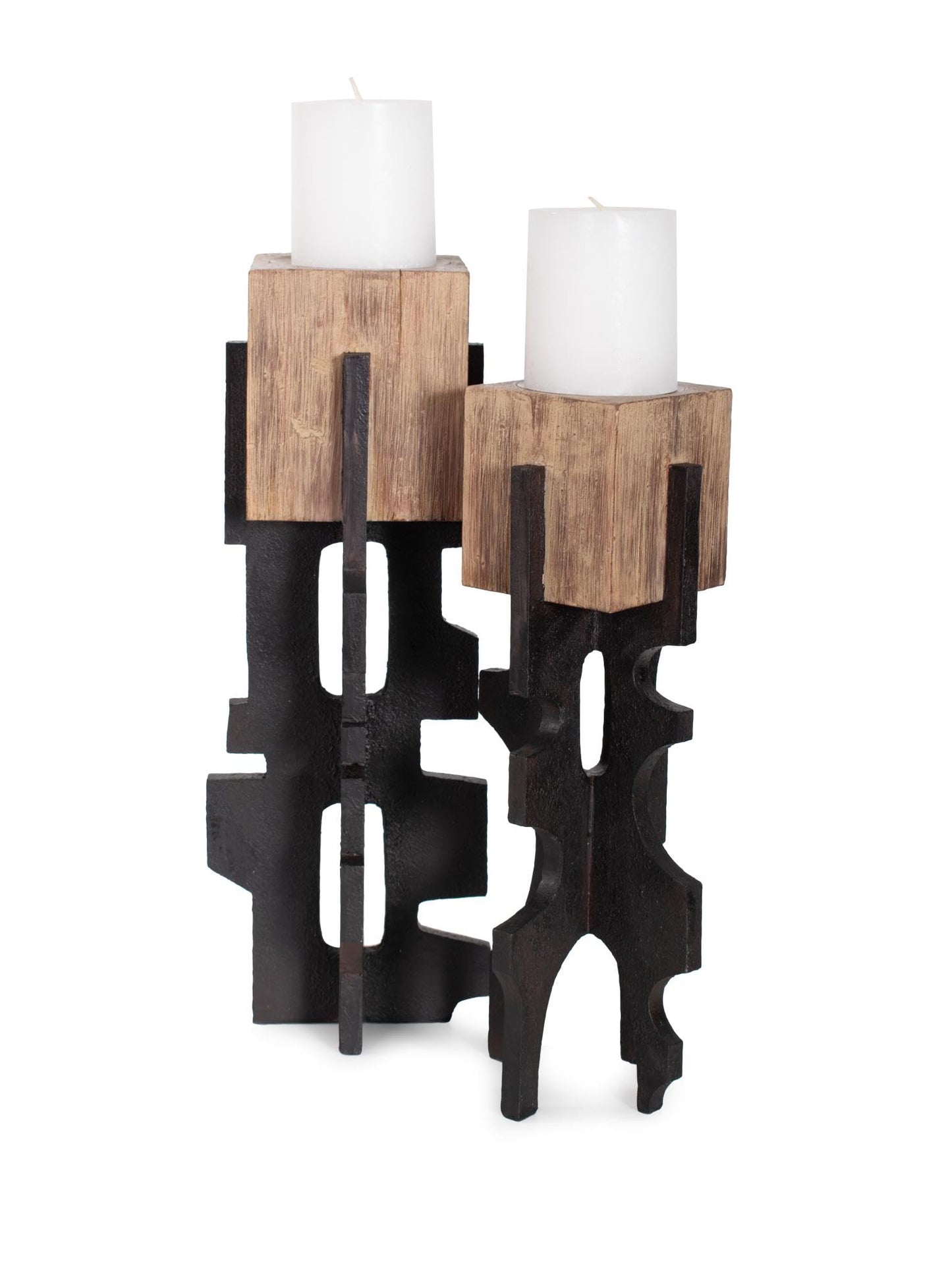 Howard Elliott Collection Cade Architectural Pillar Candle Holder, Black and Sand Modern Industrial Geometric Base Decorative Centerpiece for Living Room, Dining Table & Hallway Decor, Tall