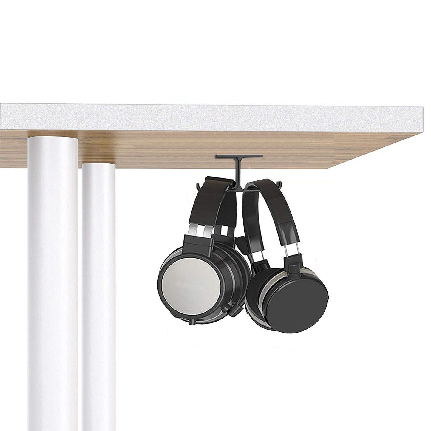 APPHOME Headphone Hanger Stand Under Desk Hook Aluminum Stick-On Adhesive Dual Headsets Holder Mount PC Gaming Accessories for All Headphones
