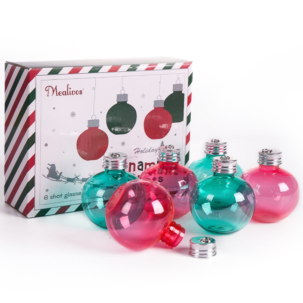 Mealivos Christmas Ornament Balls for Drink -5oz Fillable Ornaments Plastic Bulb Booze Balls for Christmas Tree Hanging Decor Christmas Gifts White Elephant Gifts Stocking Stuffers 6 Pack