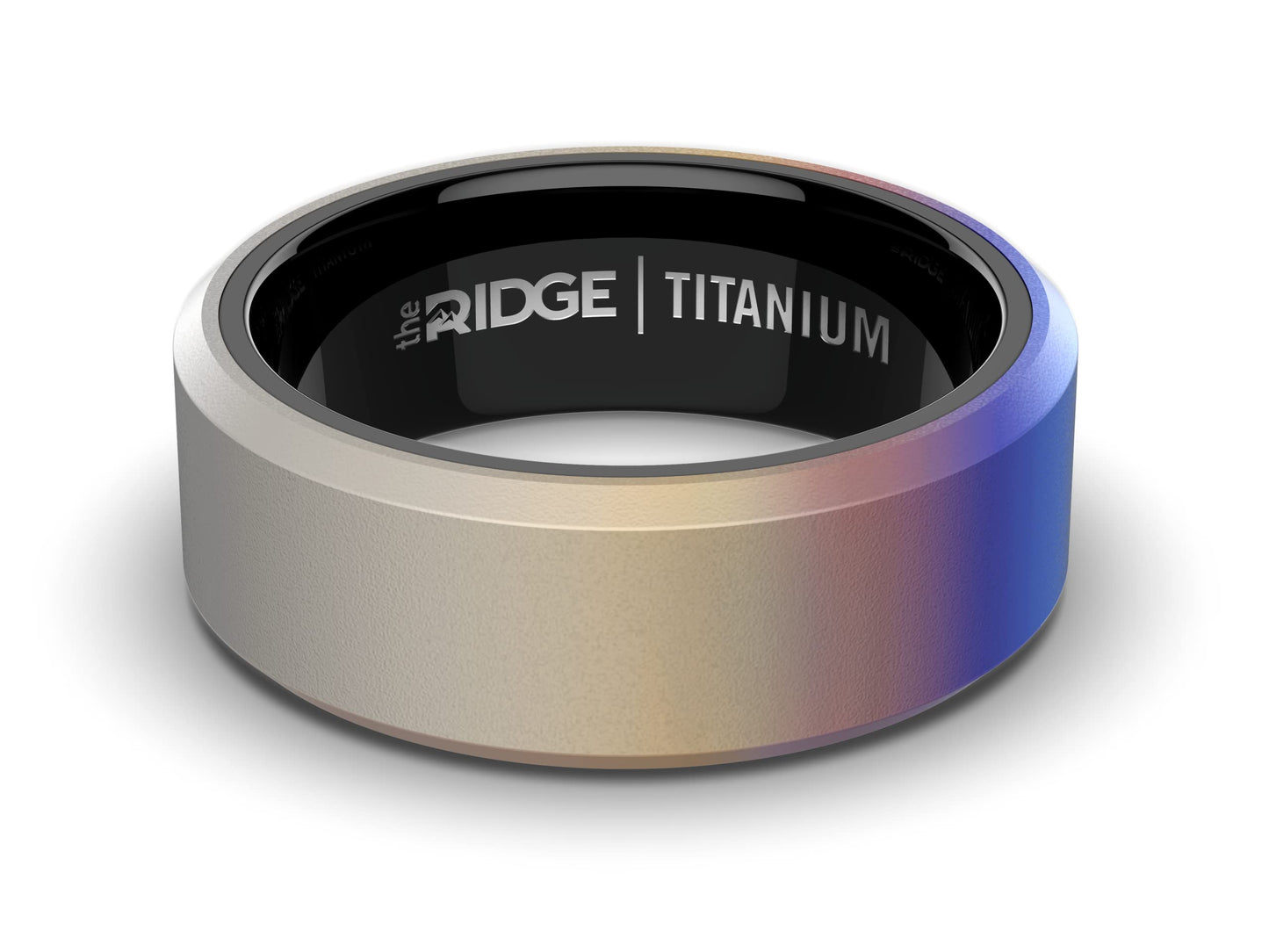 The Ridge Burnt Titanium Beveled Ring Comfort Fit Wedding Band - 11