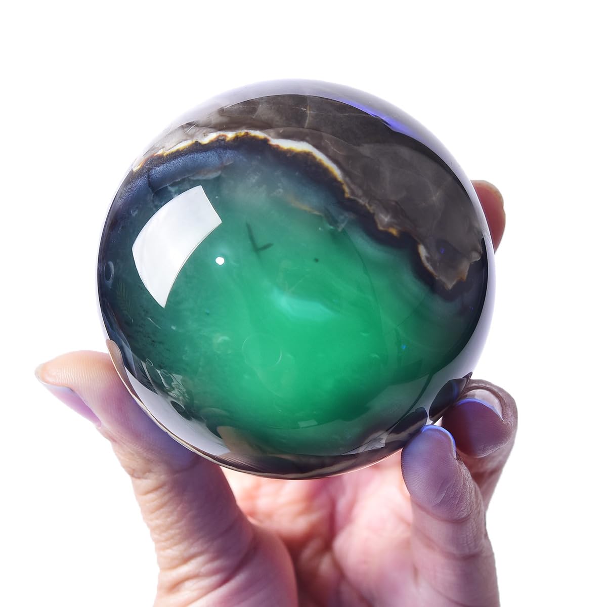 JIC Gem 2.7-3.1 inch(70-80mm) Large Volcanic Agate Crystal Sphere Quartz Crystal Ball with Stand Healing Ornament Witchcraft Meditation Decor