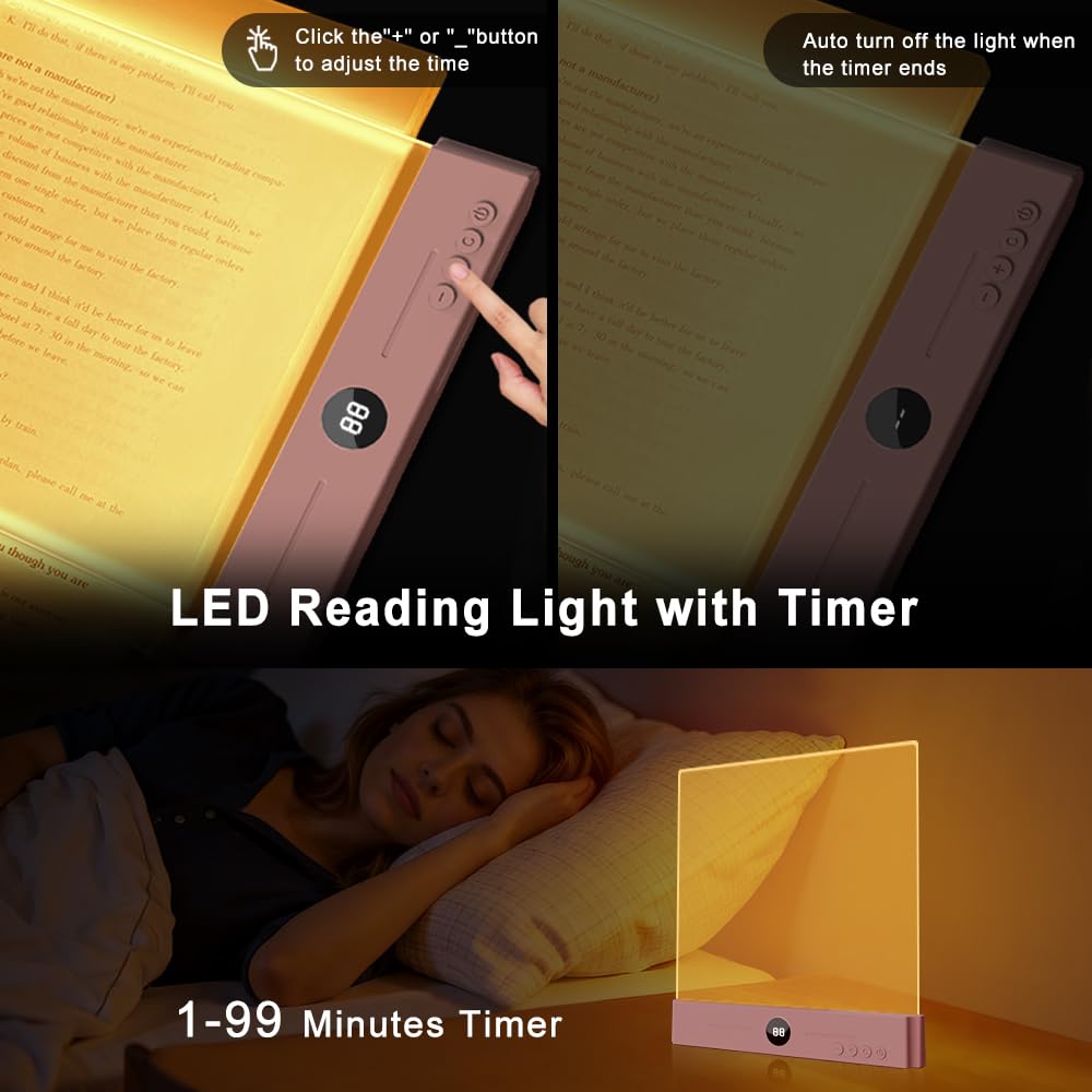 8.4" Rechargeable LED Flat Reading Light, 3 Color Modes Stepless Dimming Book Light with Timer, Eye-Care Brightness Adjustable Clear LED Reading Lamp for Bed, Study, Book Lovers, Dorm, Travel (white)