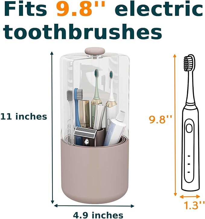 Toothbrush Holder with Cover 360 Rotating 4 Compartments Bathroom Toothpaste