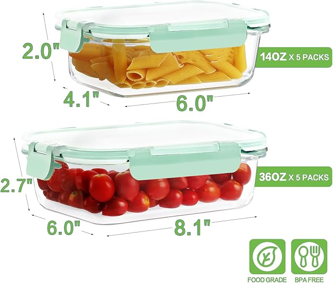 10 Pack Borosilicate Glass Meal Prep Containers