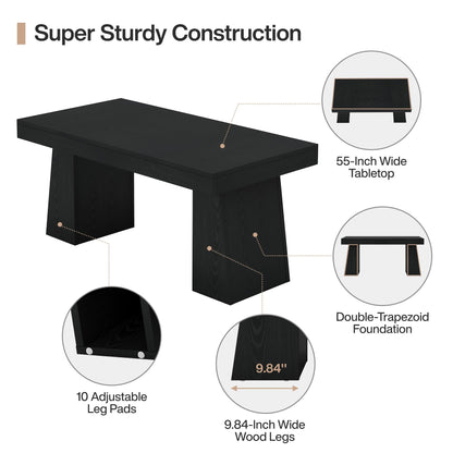 Tribesigns 55" Executive Desk, Wooden Office Desk with Double Pedestal, Modern Simple Computer Writing Table for Home Office, Black