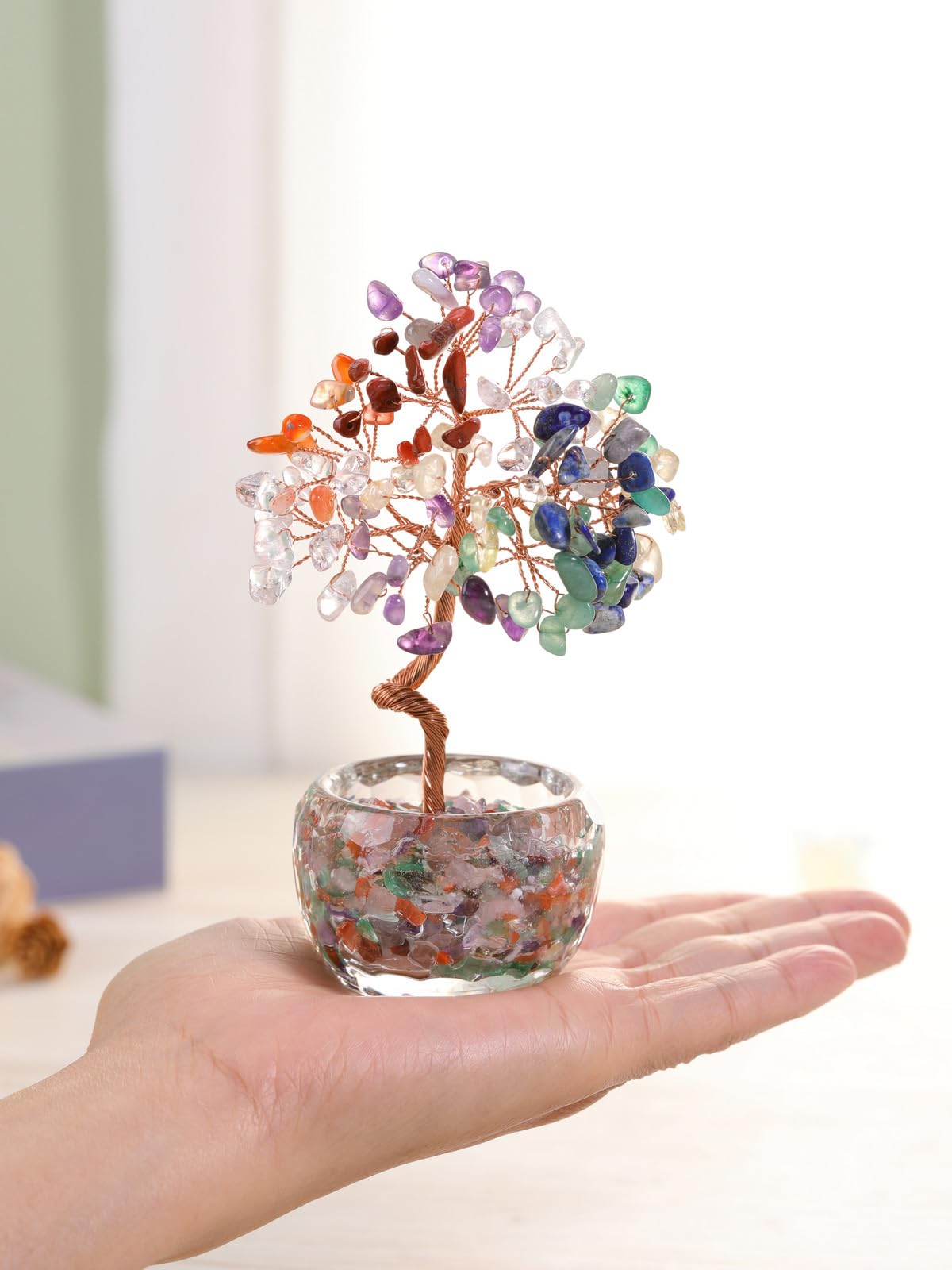 PESOENTH Chakra Tree Crystal Tree of Life Gifts for Women Mom Birthday,7 Chakra Stones Healing Crystals Gem Trees Reiki Spiritual Gemstones Positive Energy Gifts for Home Room Desk Decor
