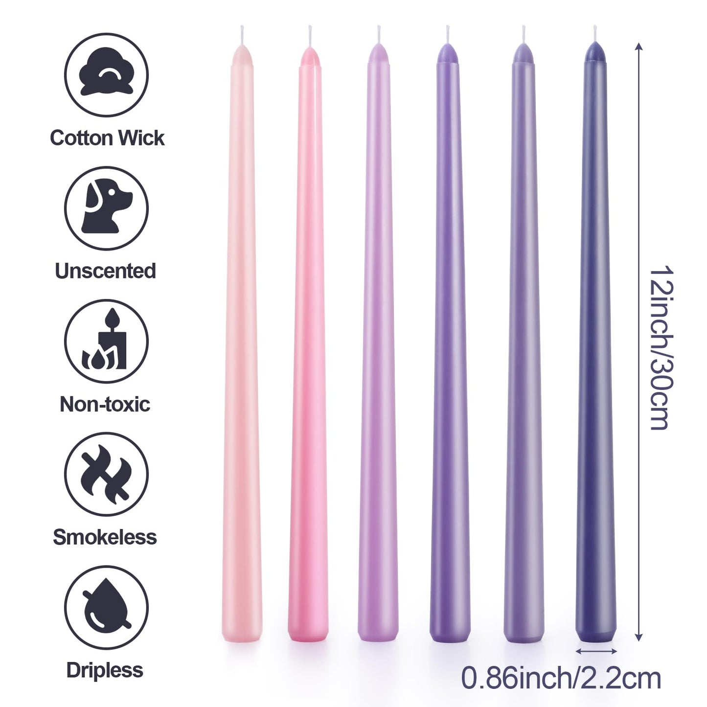 12 Inch Taper Candles Set of 6 Unscented Long Burning Smokeless Long Tall Tapered Candles for Candlesticks Sticks Wedding Home Christmas Decor Dinner