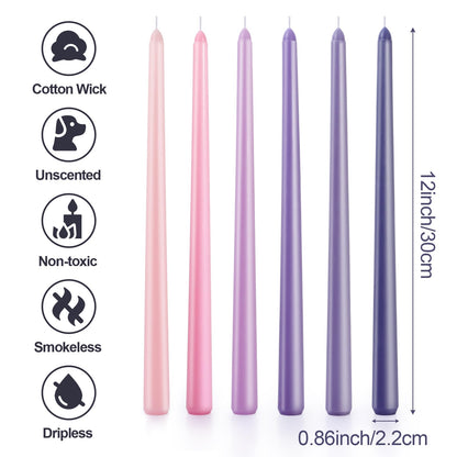 12 Inch Taper Candles Set of 6 Unscented Long Burning Smokeless Long Tall Tapered Candles for Candlesticks Sticks Wedding Home Christmas Decor Dinner