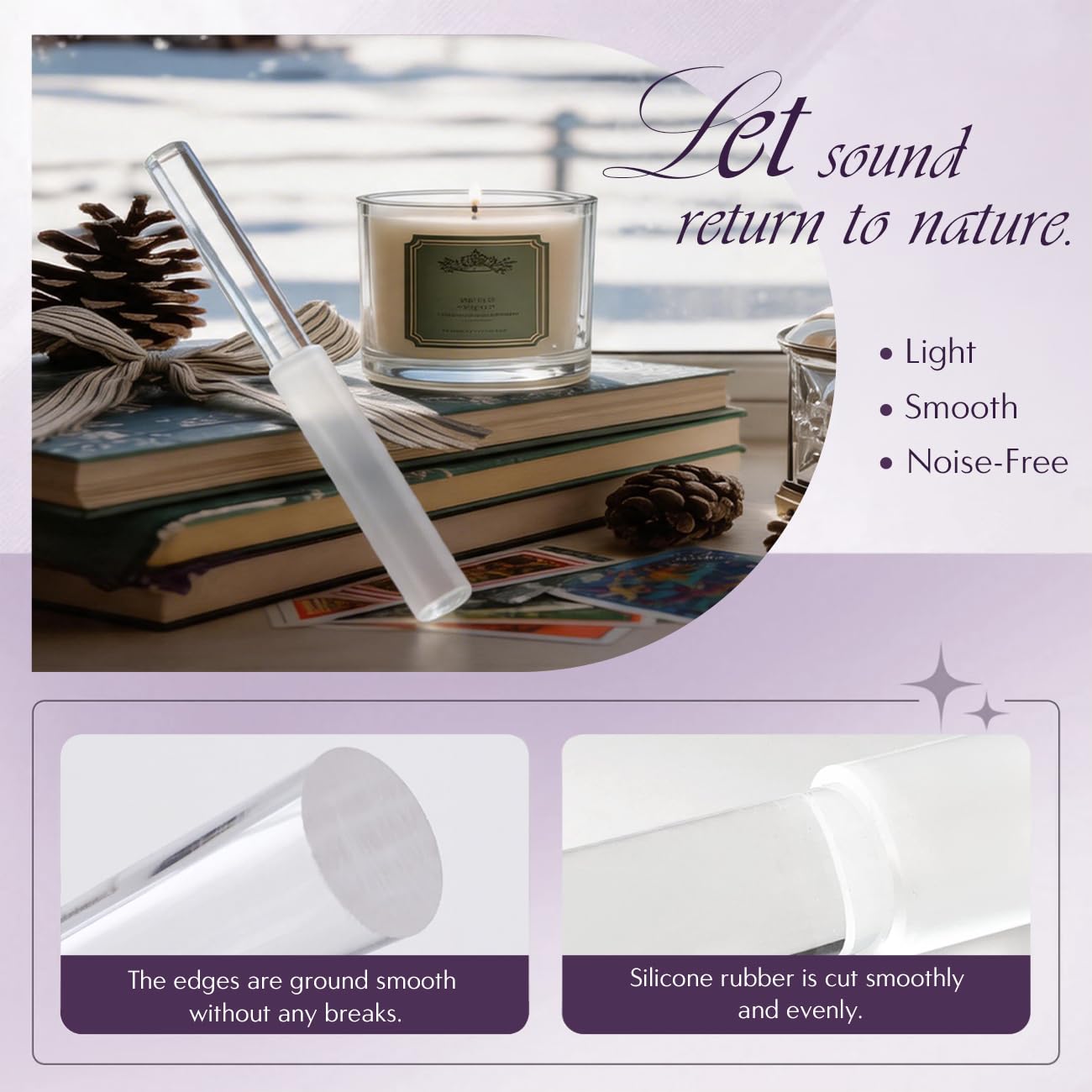 UPCEED Singing Bowl Mallet Clear Acrylic Base Silicone Rubber Striker Mallet for Playing Quartz Crystal Singing Bowl with Bundle Pocket(Clear)