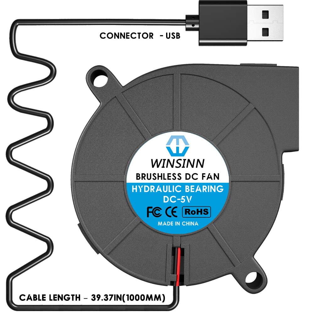 WINSINN 50mm USB Blower Fan 5V 5015 50x15mm Turbine Turbo Brushless (Pack of 4Pcs)