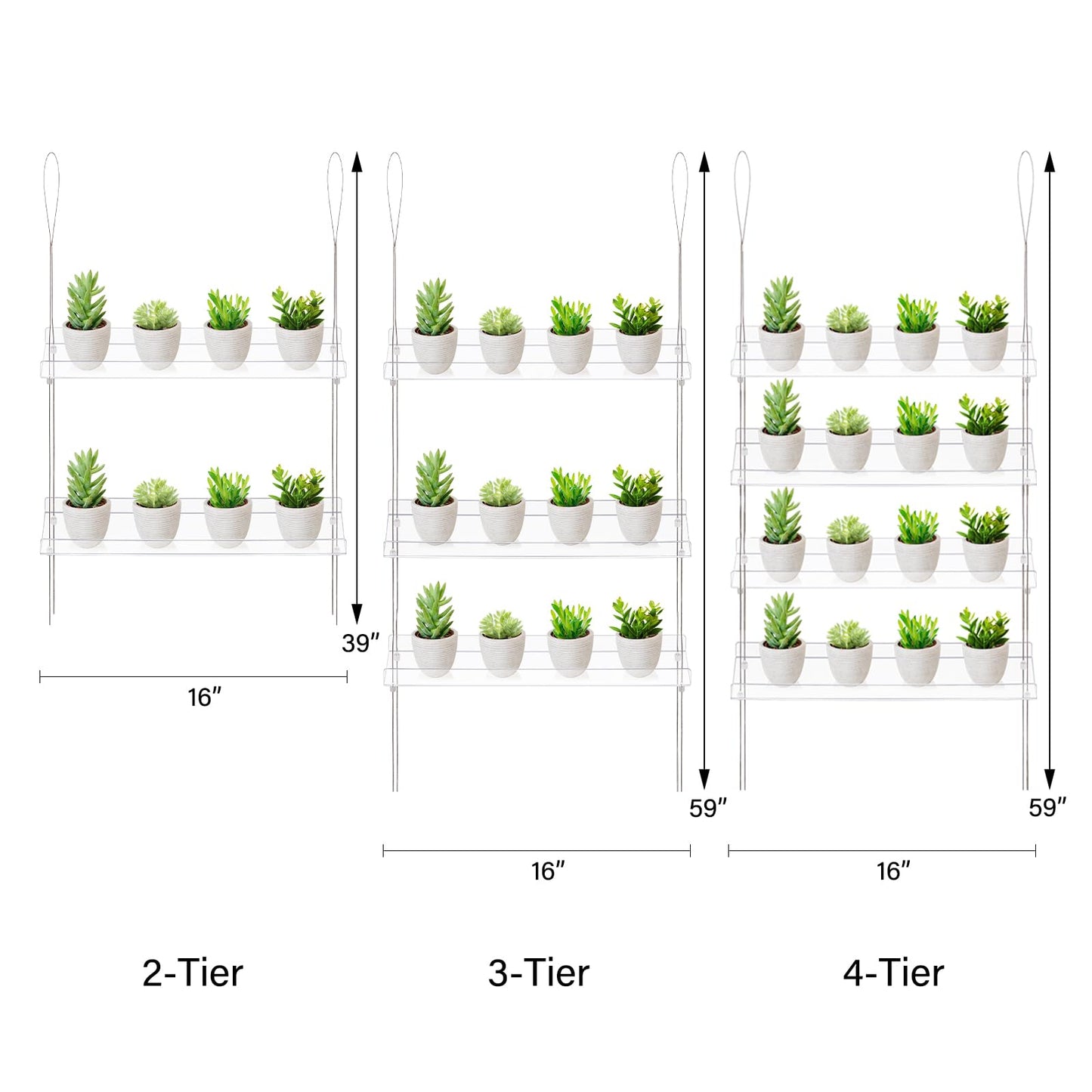 Sumerflos 2-Tier Acrylic Window Boxes Plant Shelves for Window of Kitchen, Bedroom, Living Room, 16 Inch Wall Flower Double Hanger Boxes Adjustable Hanging Shelves for Indoor Plants, Succulents