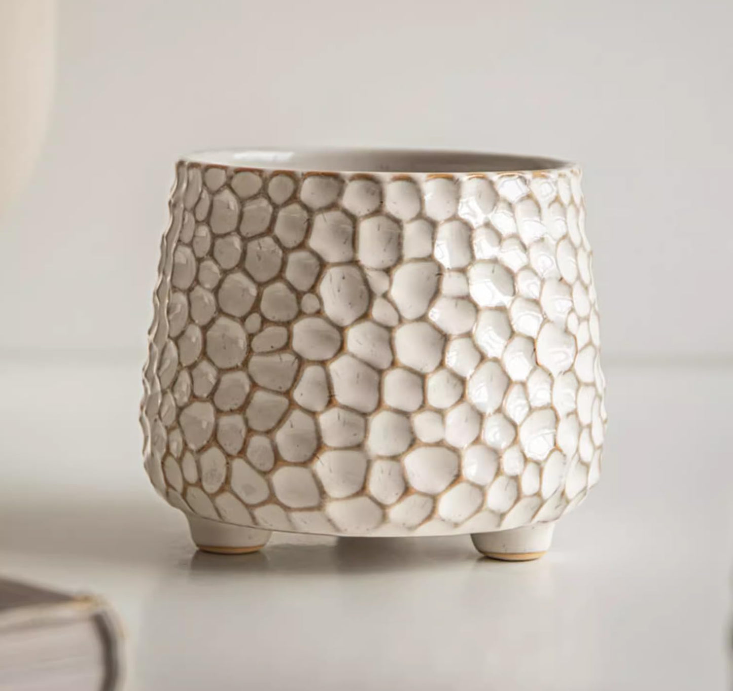 Rustic small 4inch ceramic planter pot for succulent cactus and Indoor Plant, No drainage hole, Short wide mouth small ceramic flower vase for farmhouse,Ceramic Crock ,Countertop Utensil Crock Holder