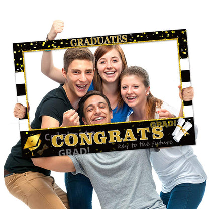 2025 Graduation Photo Props Frame Black and Gold Large Size High School College Graduation Selfie Favors Decorations