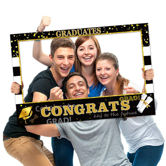 2025 Graduation Photo Props Frame Black and Gold Large Size High School College Graduation Selfie Favors Decorations