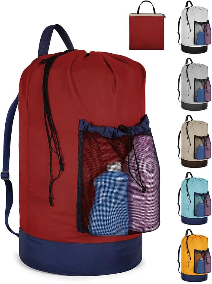 Laundry Bag with Shoulder Straps and Mesh Pocket Laundry Backpack Large