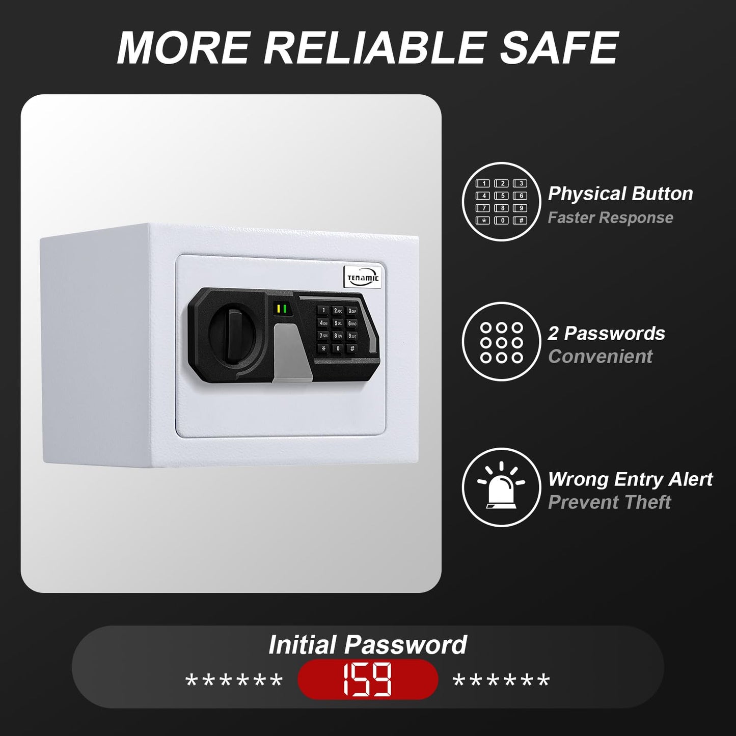 Tenamic Safe Box 0.23 Cubic Feet Electronic Digital Security Box, Keypad Lock Box Cabinet Safes, Solid Alloy Steel Office Hotel Home Safe, HB17 White