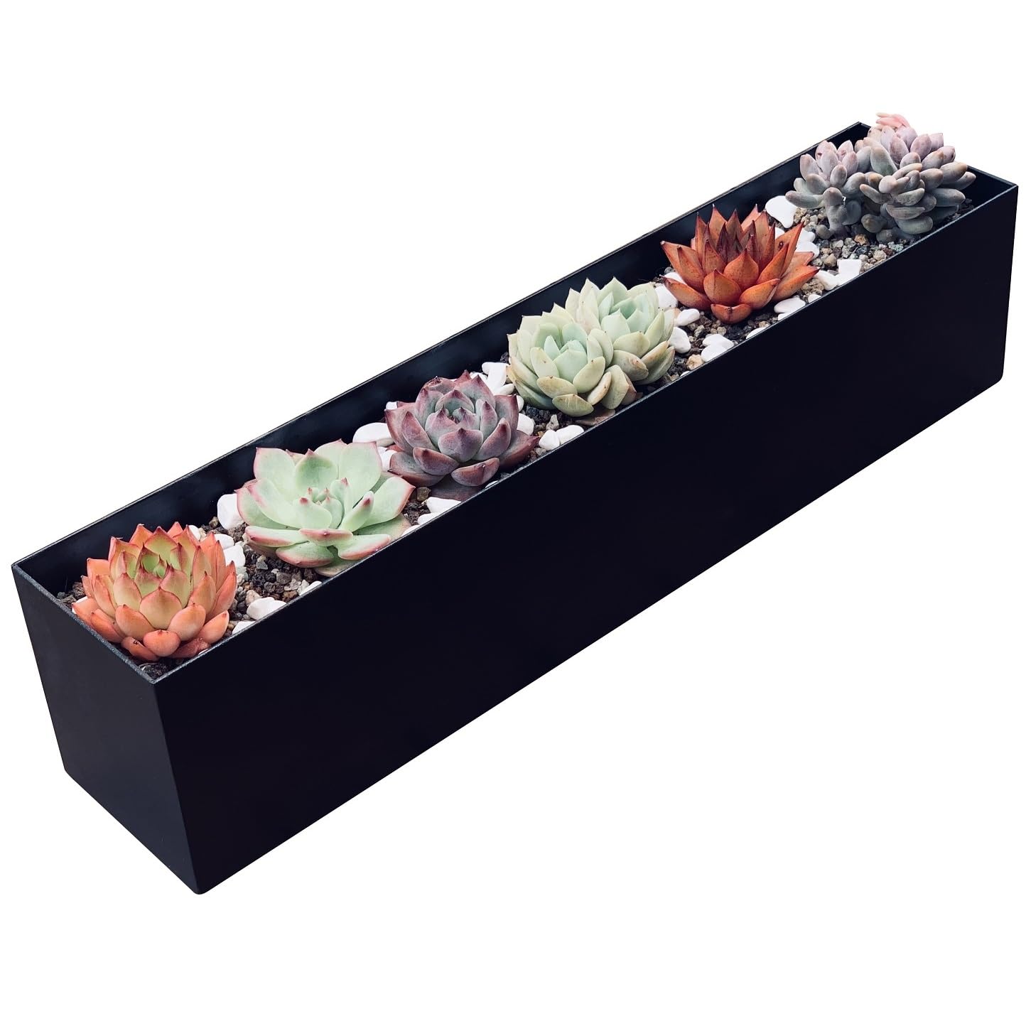 PSOIRGCNH Modern Metal Steel Trough Planter - Rectangle Black Planters for Indoor - 16" Window Sill Planters - Table or Window Boxes Planter - Windowsill Herb(1pc Short Black)