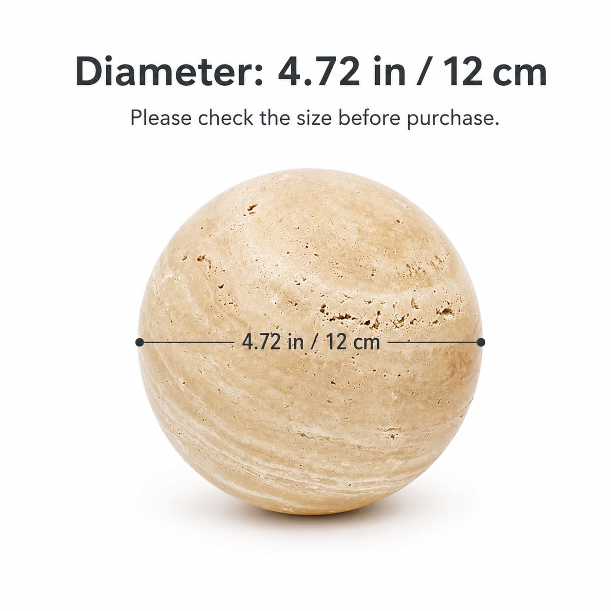Artisanal Abode Natural Travertine Decorative Sphere, 4.72 Inch Stone Ball Decor, Hand-Polished Beige Orb Accent for Coffee Table, Console, Shelf and Living Room