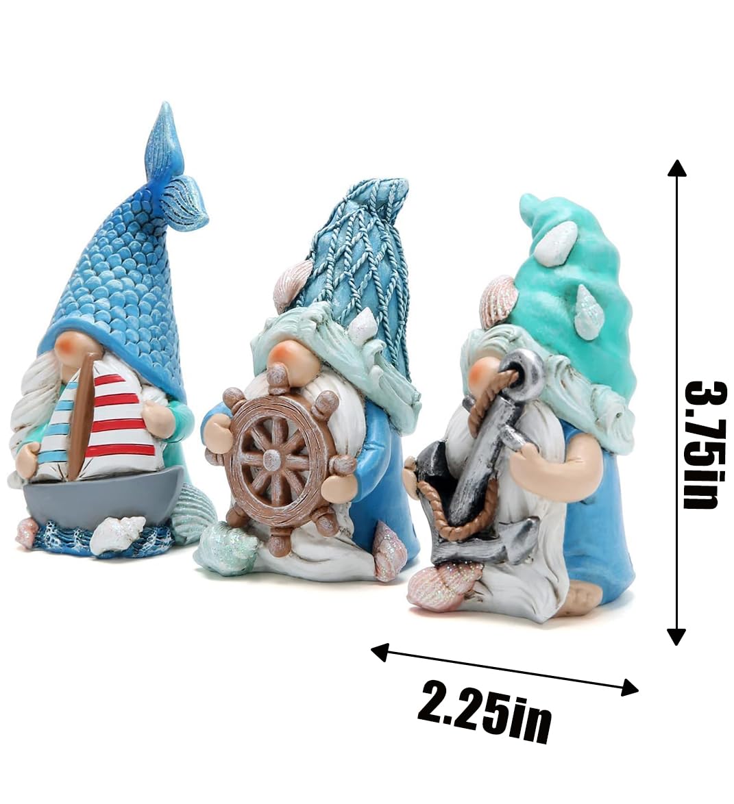 Hodao Coastal Nautical Gnome Figurines Set, Ocean Theme Resin Gnome Decor with Anchor Helm Sailboat, Beach Coastal Home Tabletop Decoration Gift for Spring Summer All Season