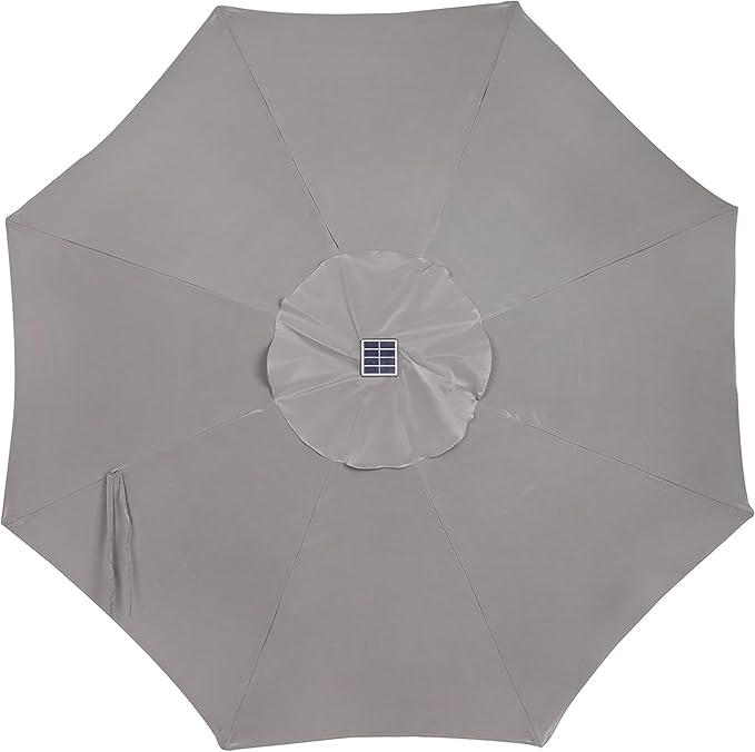 Blissun 9 ft Solar Umbrella, 32 LED Lighted Patio Umbrella, Table Market Umbrella, Outdoor Umbrella for Garden, Deck, Backyard, Pool and Beach (Grey)