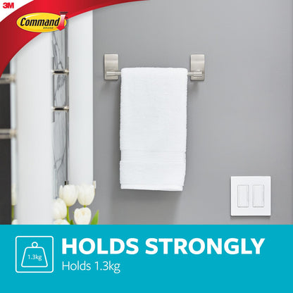 Command Hand Towel Bar, Satin Nickel Finish, Rust-resistant, Holds 1,3Kg - Organise your Bathroom Damage Free