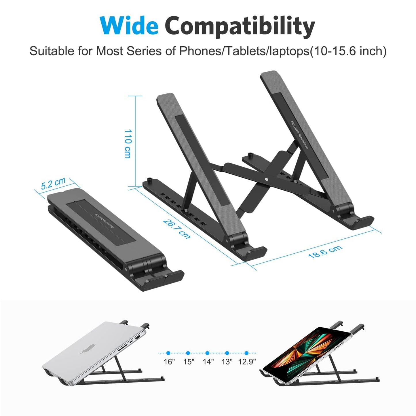 Portable Laptop Stand, OMOTON Laptop Stand for Desk Ergonomic 7-Levels Angles Adjustable Computer Stand, ABS Laptop Riser Holder Compatible with All Laptops and iPad(10-15.6")
