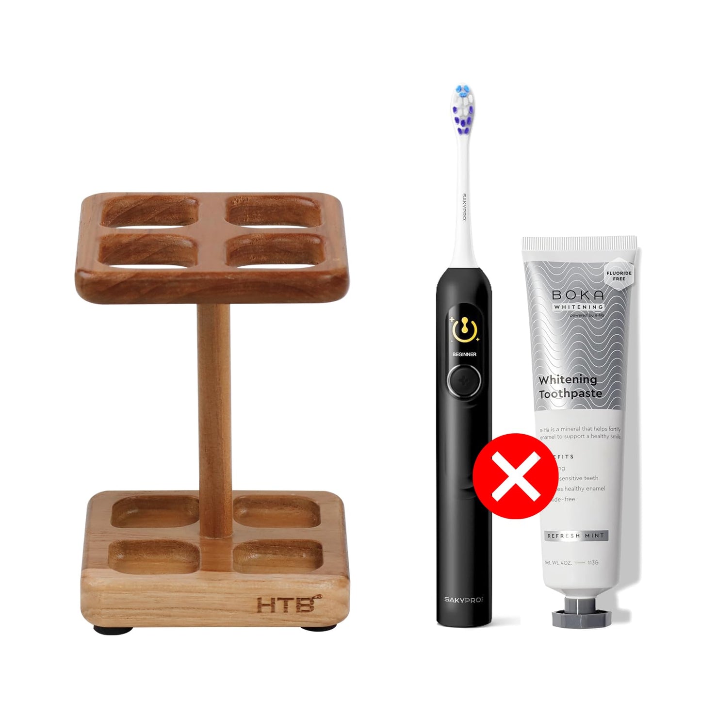 HTB Toothbrush Holders for Bathrooms,Teak Toothbrush Organizer Storage for Countertop,Tooth Brush Stand for Makeup Brush,Razor,Bathroom Accessories