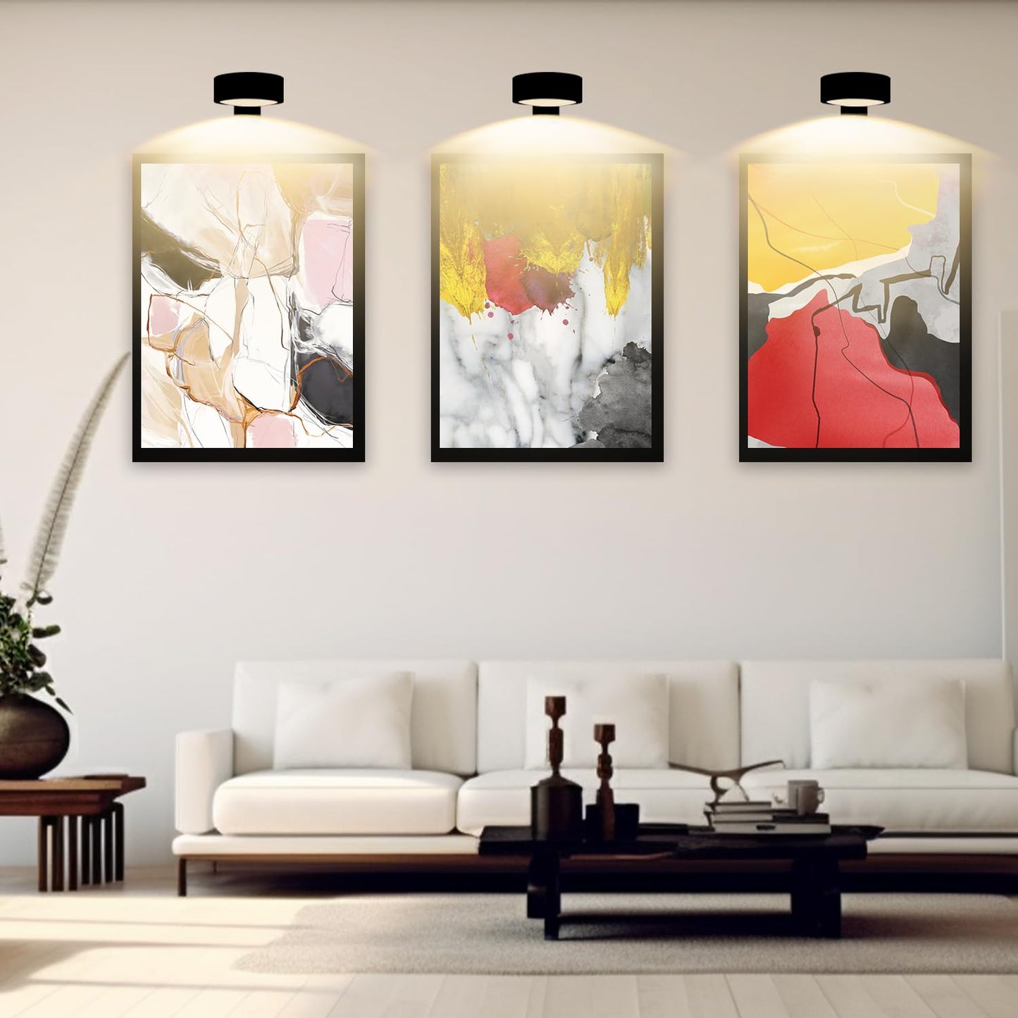 Arixinks 3PACK Picture Light Battery Operated with Remote, Painting Light for Wall Art with 3 Lighting Colors Dimmable, LED Art Display Accent Light on Wall for Poster Dartboard Frame Portrait Black