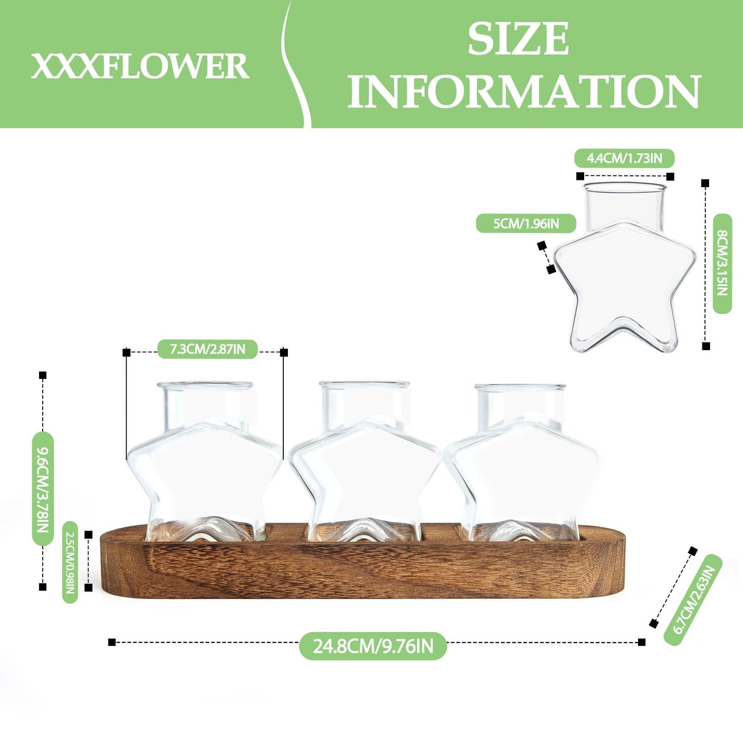 XXXFLOWER Plant Propagation Station with Wooden Stand,Air Plant Terrarium Starter Kits Star Vases for Flowers Plant Cutting Rooting Pots Indoor Hydroponic Glass Planter for Plant Lovers,3 Jars