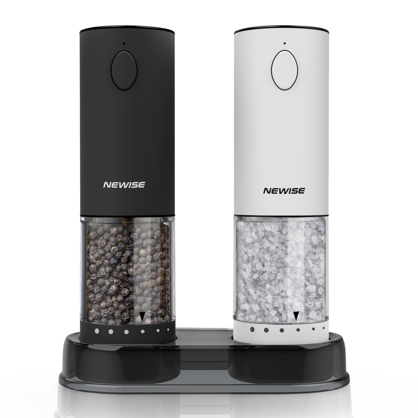 Electric Salt and Pepper Grinder Set, Adjustable Coarseness & LED Light, Rechargeable Large Capacity Stainless Steel Mill, Kitchen Appliances for Women Mom- Black/White