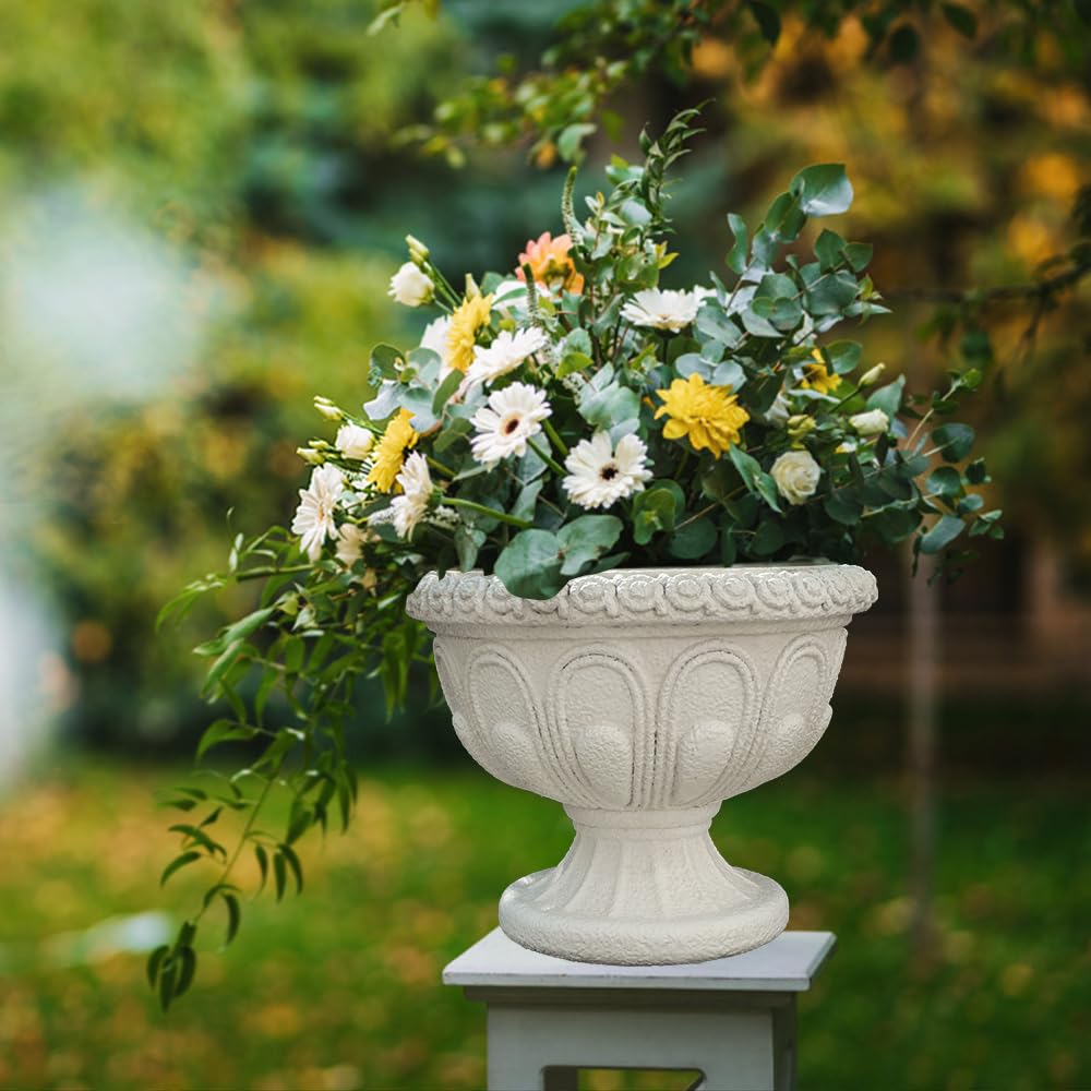 Chambtalie Elegant Outdoor Flowerpot European Style Beige Resin Crafts for Plants Decorative Outdoor Statue Pot Ideal for Yard and Garden Balcony Decor (1424)