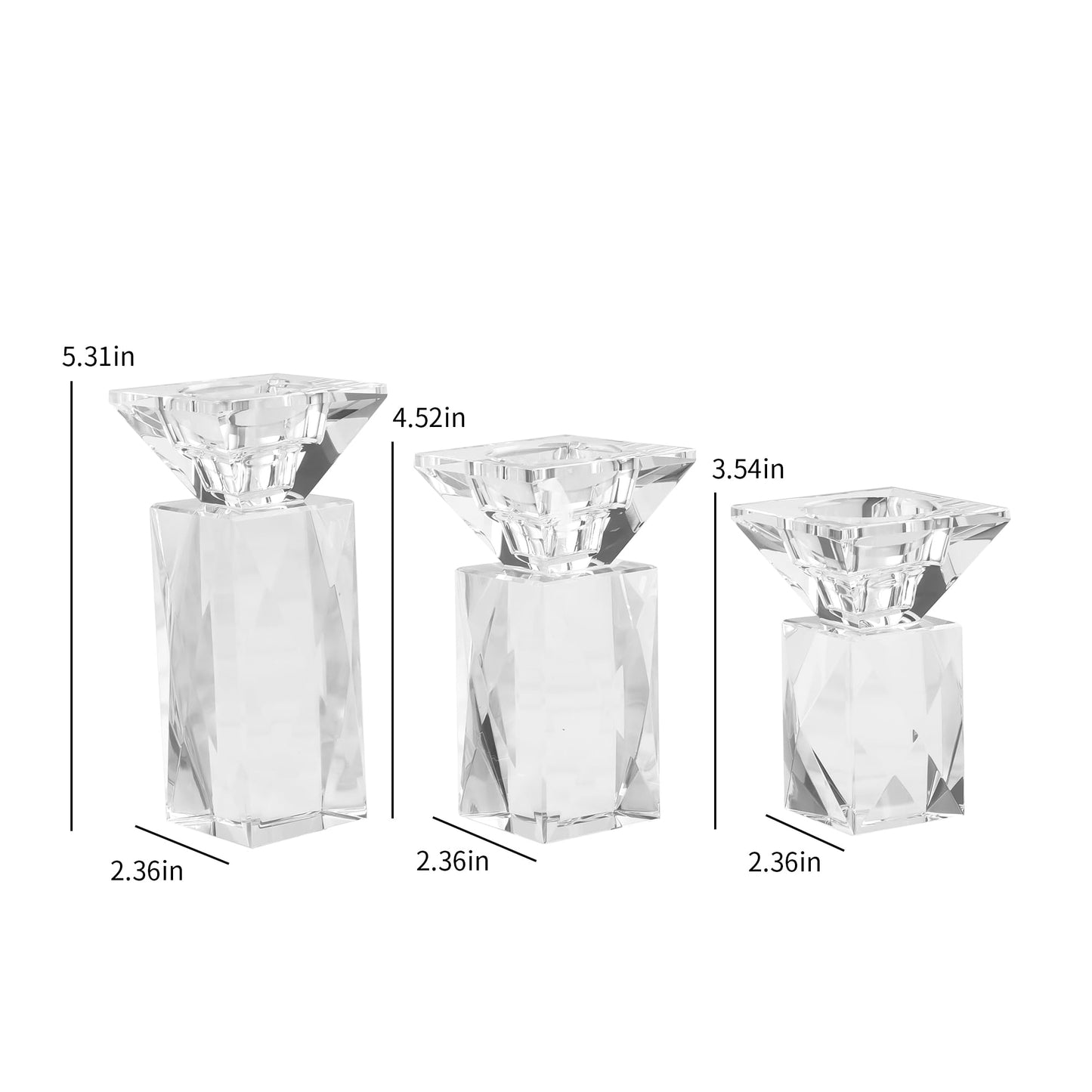 Crystal Candle Holders Set of 3, Clear Taper Candle Holder Decor, Table Centerpieces for Home Party and Wedding Decoration(3.5''/4.5''/5.5'' Height)