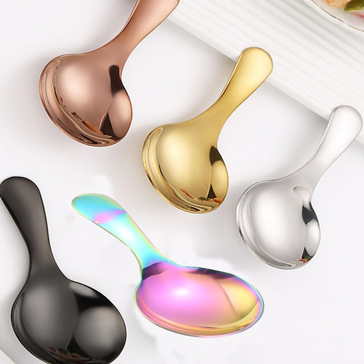 6 Pcs Stainless Steel Short Handle Thickened Small Round Spoons For Honey Candy Coffee Tea Salt Jam and Mustard - Ice Cream Dessert Spoon (D Silver)